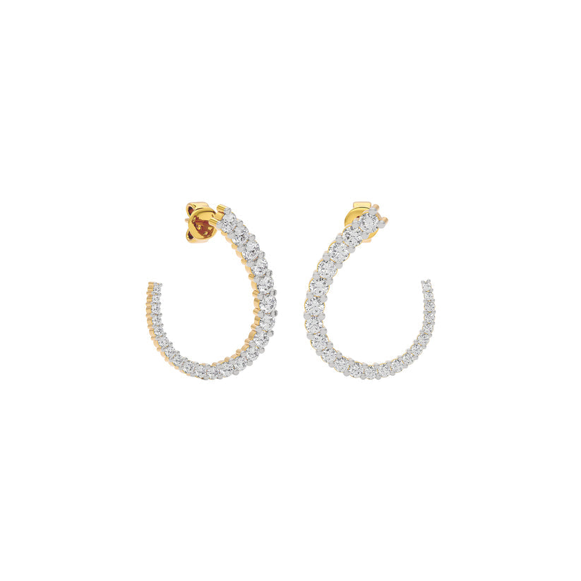 Round Lab-Grown Diamond Curved Earrings 2.23 CTW – 44 Stones | 10K, 14K, 18K White, Yellow & Rose Gold | IGI Certified