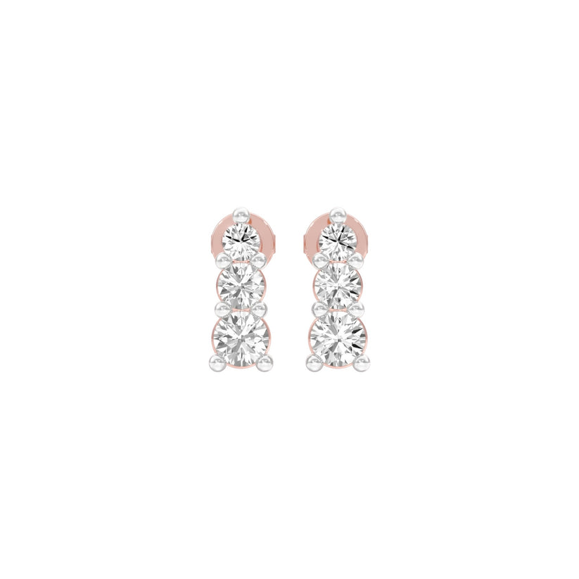 Round Lab-Grown Diamond Three-Stone Dangle Drop Earrings 0.88 CTW – 6 Stones | 10K, 14K, 18K White, Yellow & Rose Gold | IGI Certified