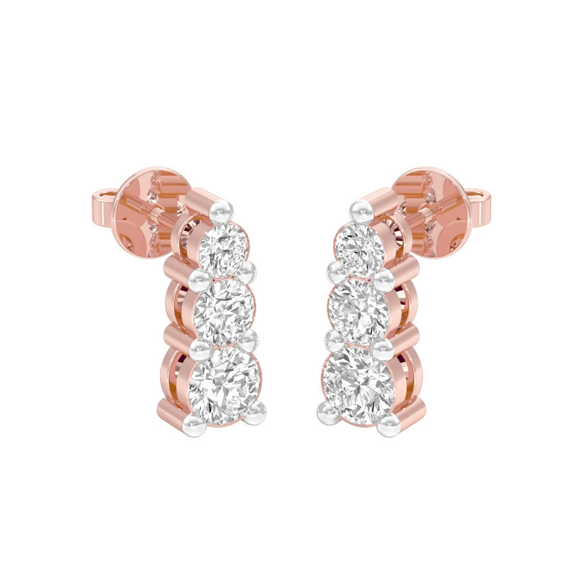 Round Lab-Grown Diamond Three-Stone Dangle Drop Earrings 0.88 CTW – 6 Stones | 10K, 14K, 18K White, Yellow & Rose Gold | IGI Certified