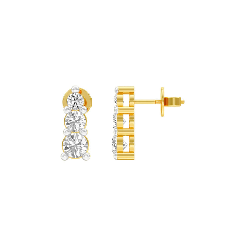 Round Lab-Grown Diamond Three-Stone Dangle Drop Earrings 0.88 CTW – 6 Stones | 10K, 14K, 18K White, Yellow & Rose Gold | IGI Certified