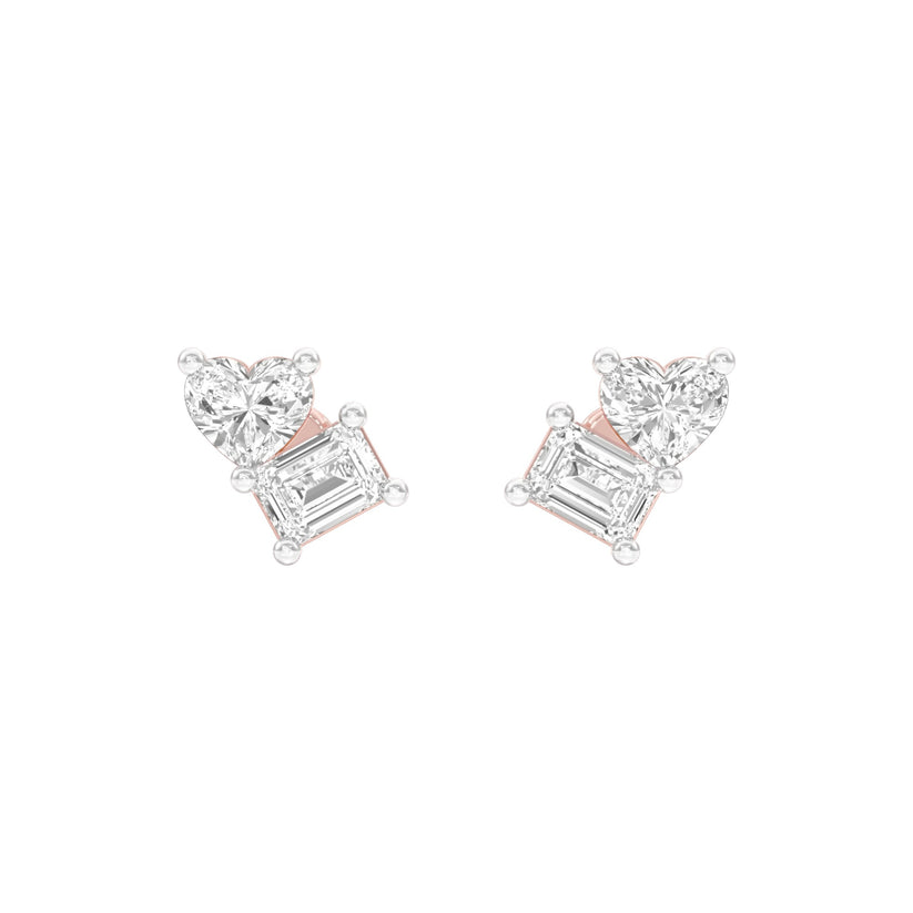 Emerald & Heart Lab-Grown Diamond Toi et Moi Earrings 0.66 CTW – 4 Stones | Two-Stone Design | 10K, 14K, 18K White, Yellow & Rose Gold | IGI Certified
