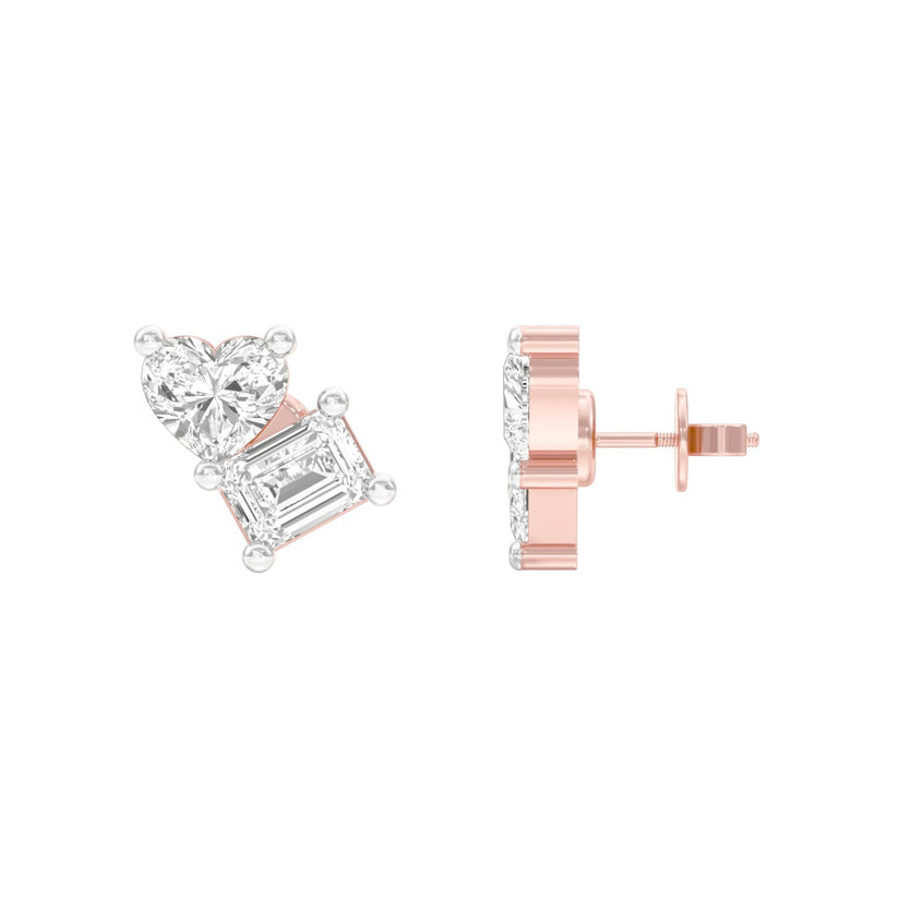 Emerald & Heart Lab-Grown Diamond Toi et Moi Earrings 0.66 CTW – 4 Stones | Two-Stone Design | 10K, 14K, 18K White, Yellow & Rose Gold | IGI Certified