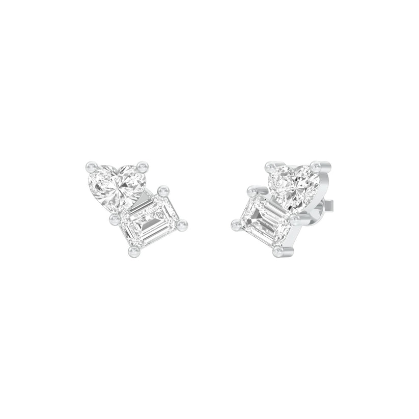 Emerald & Heart Lab-Grown Diamond Toi et Moi Earrings 0.66 CTW – 4 Stones | Two-Stone Design | 10K, 14K, 18K White, Yellow & Rose Gold | IGI Certified