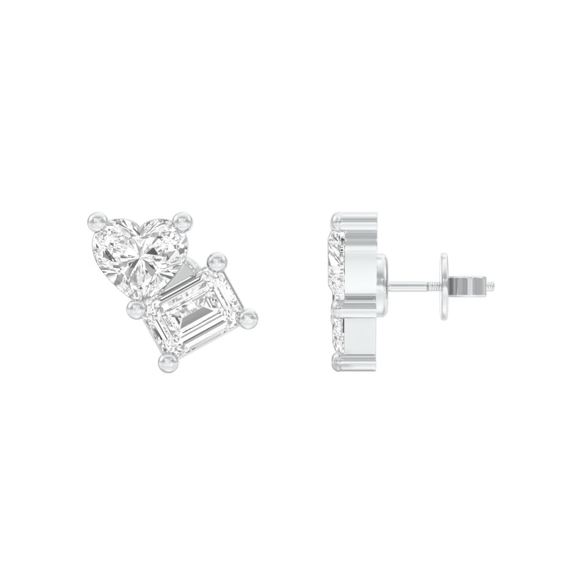Emerald & Heart Lab-Grown Diamond Toi et Moi Earrings 0.66 CTW – 4 Stones | Two-Stone Design | 10K, 14K, 18K White, Yellow & Rose Gold | IGI Certified