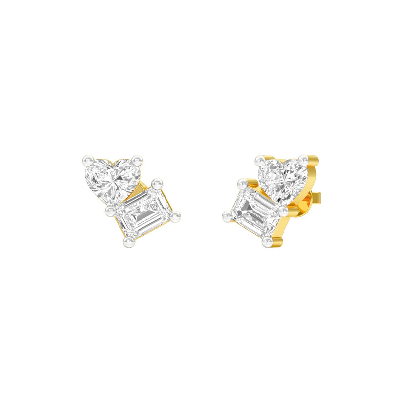 Emerald & Heart Lab-Grown Diamond Toi et Moi Earrings 0.66 CTW – 4 Stones | Two-Stone Design | 10K, 14K, 18K White, Yellow & Rose Gold | IGI Certified