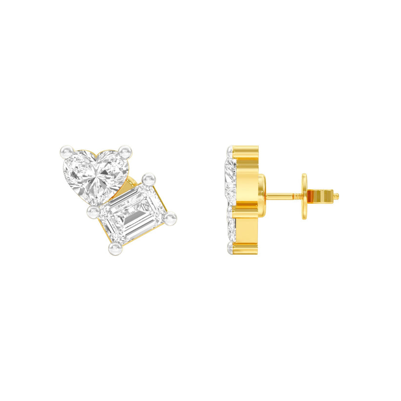 Emerald & Heart Lab-Grown Diamond Toi et Moi Earrings 0.66 CTW – 4 Stones | Two-Stone Design | 10K, 14K, 18K White, Yellow & Rose Gold | IGI Certified