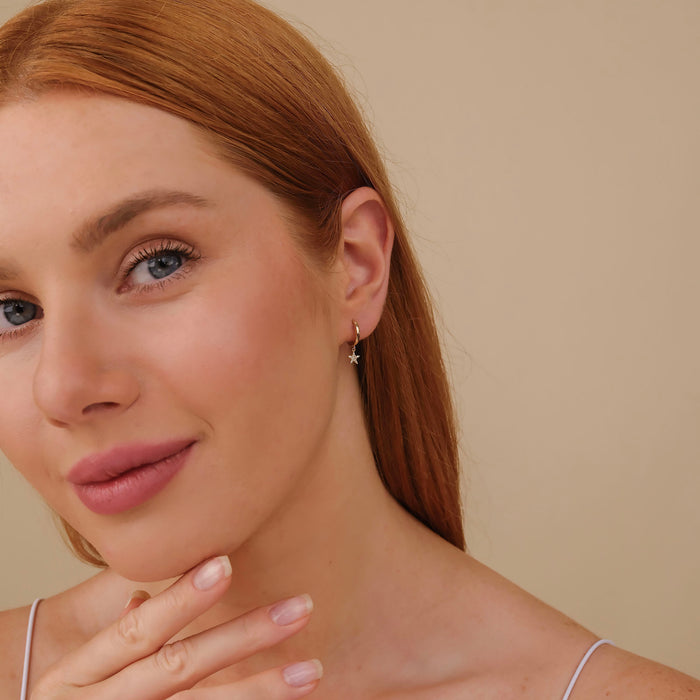 Star Dangle Round Lab-Grown Diamond Hoop Huggie Earrings 0.06 CTW – 22 Stones | 10K, 14K, 18K Gold | IGI Certified