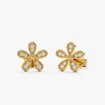 Load image into Gallery viewer, Leaf-Style Flower Lab-Grown Diamond Earrings 0.10 CTW – 20 Round Stones | 10K, 14K, 18K Gold | IGI Certified

