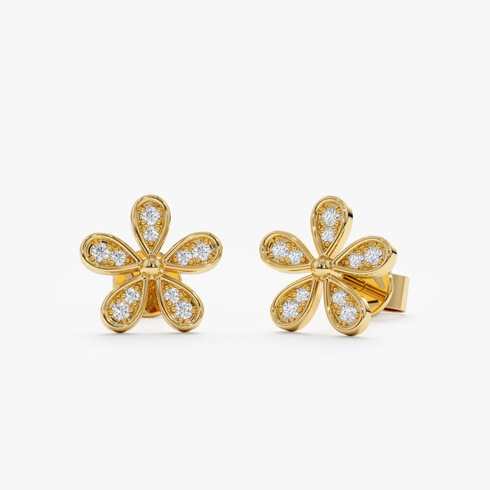 Leaf-Style Flower Lab-Grown Diamond Earrings 0.10 CTW – 20 Round Stones | 10K, 14K, 18K Gold | IGI Certified