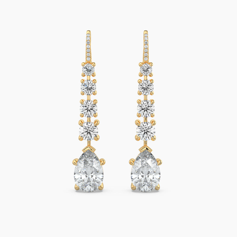 Pear & Round Lab-Grown Diamond Dangle Drop Earrings 13.20 CTW – 24 Stones | 10K, 14K, 18K White, Yellow & Rose Gold | IGI Certified