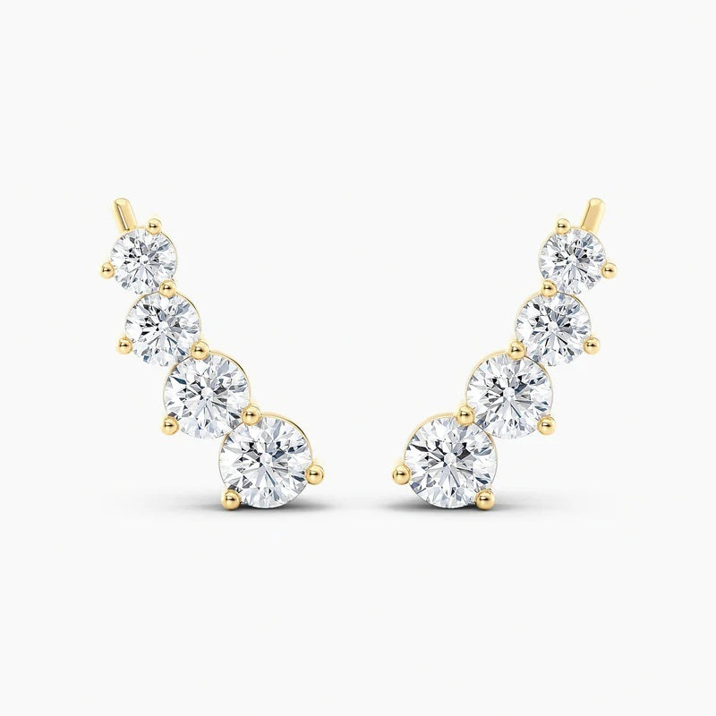 1.90 CTW Round Lab-Grown Diamond Ear Climber Earrings in 14K Yellow Gold – IGI Certified