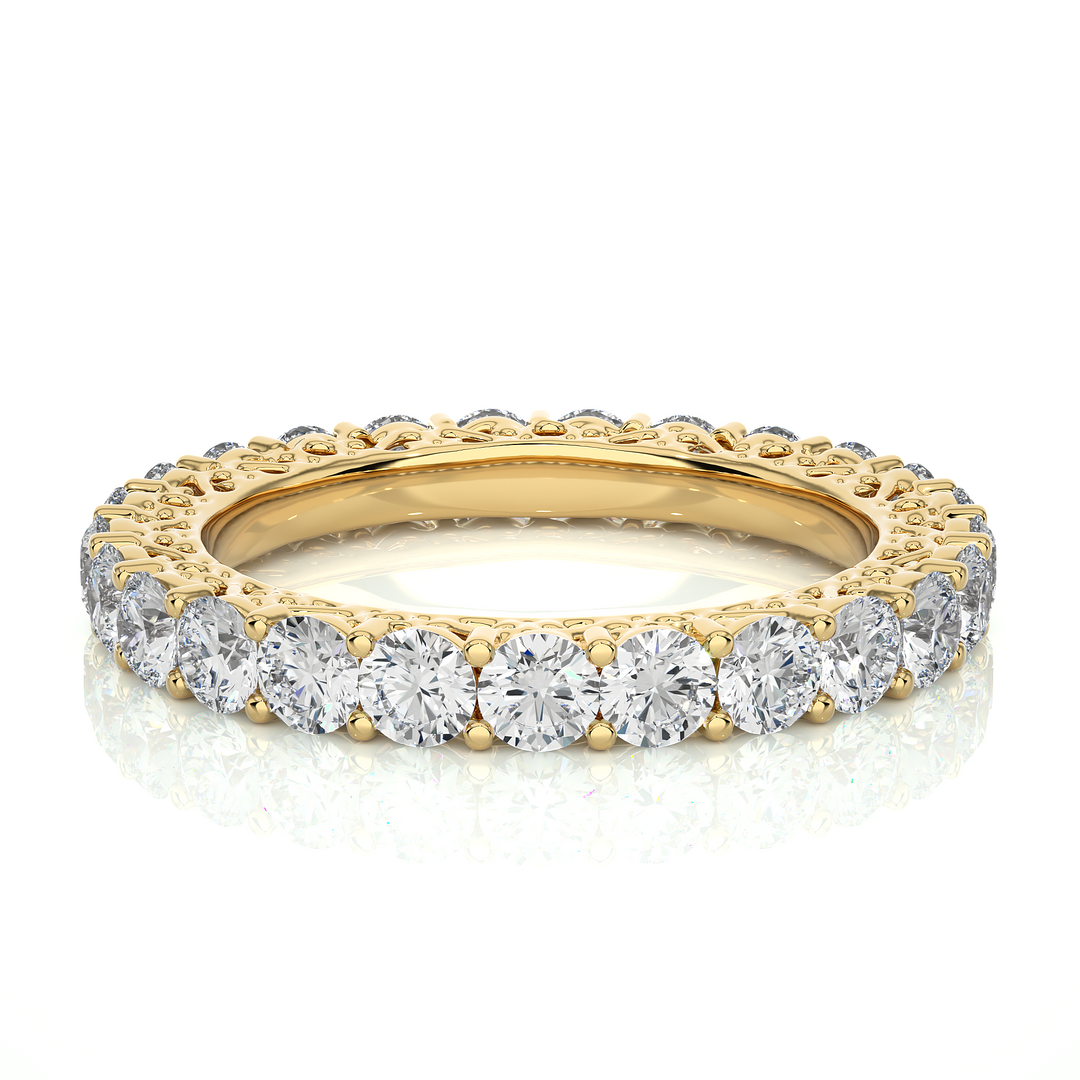 2.28 CT Round Lab Grown Diamond Prong Set Eternity Band | 25 Stone Gold Ring