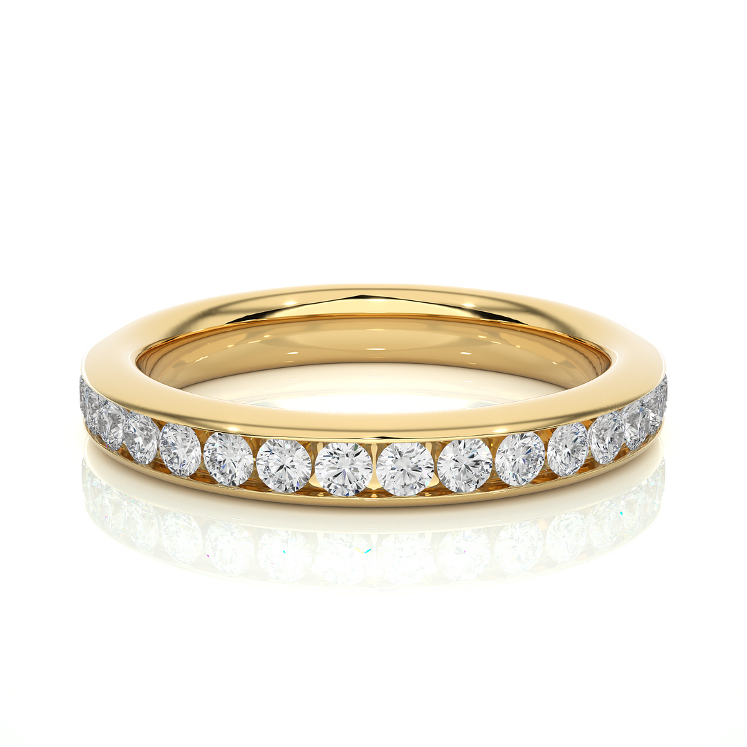 0.96 CT Round Lab Grown Diamond Channel Set Eternity Band | 32 Stone Gold Ring