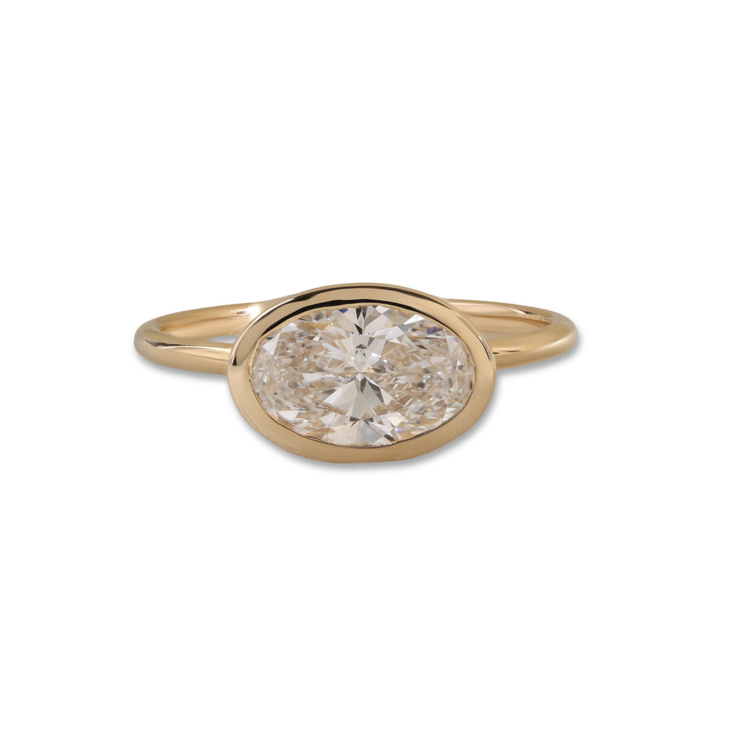 Ready-to-Ship 1.58 CT Oval Diamond Solitaire Bezel Set Engagement Ring in 14K Yellow Gold