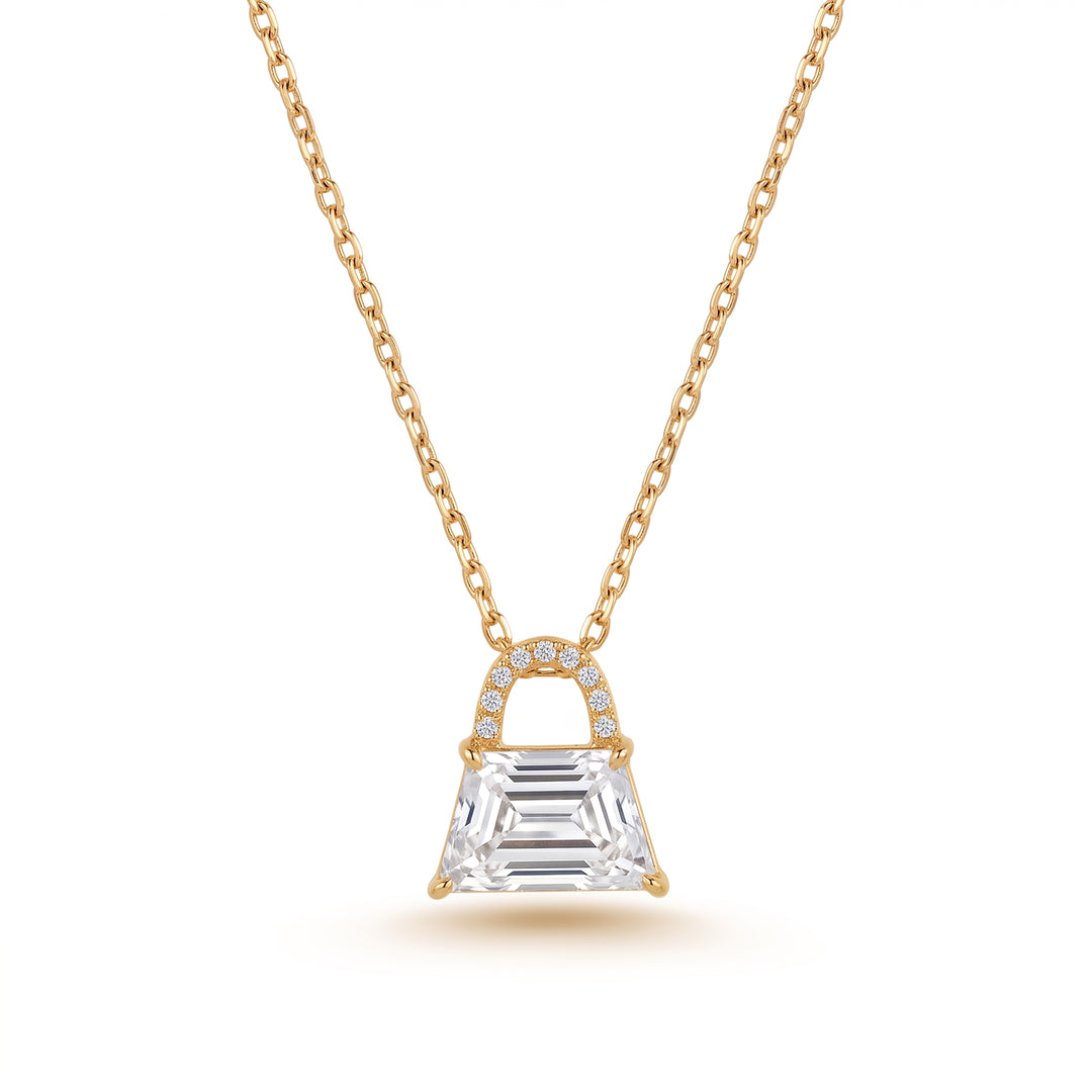 Ready-to-Ship 1.22 CT Trapezoid & Round Lab-Grown Diamond Necklace in 10K Yellow Gold