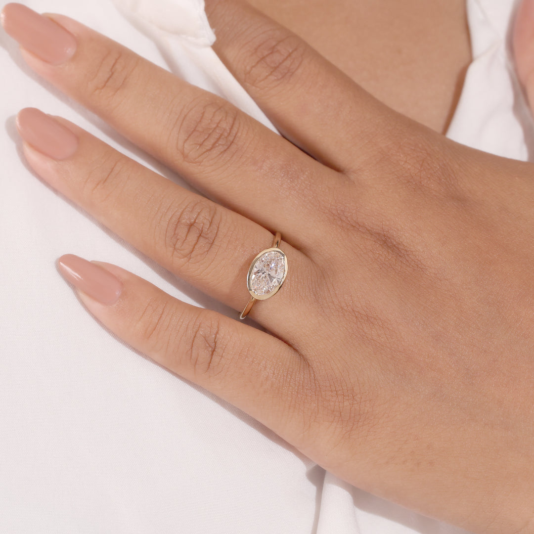 Ready-to-Ship 1.58 CT Oval Diamond Solitaire Bezel Set Engagement Ring in 14K Yellow Gold