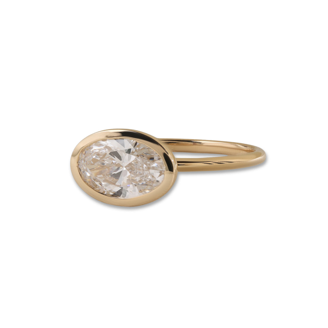 Ready-to-Ship 1.58 CT Oval Diamond Solitaire Bezel Set Engagement Ring in 14K Yellow Gold