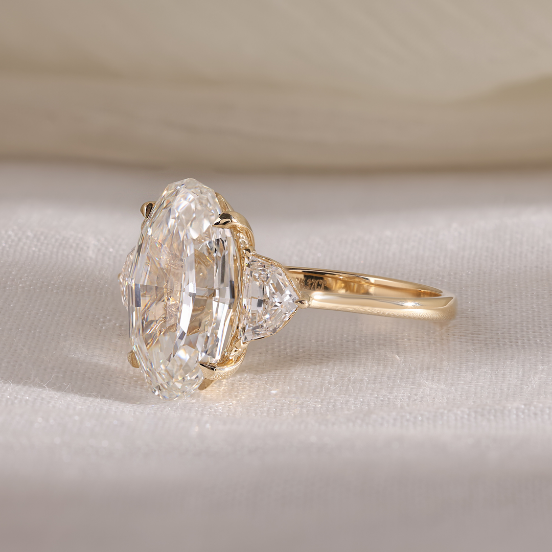 Ready-to-Ship 5.60 CT Step Oval Three-Stone Lab-Grown Diamond Ring | 14K Yellow Gold