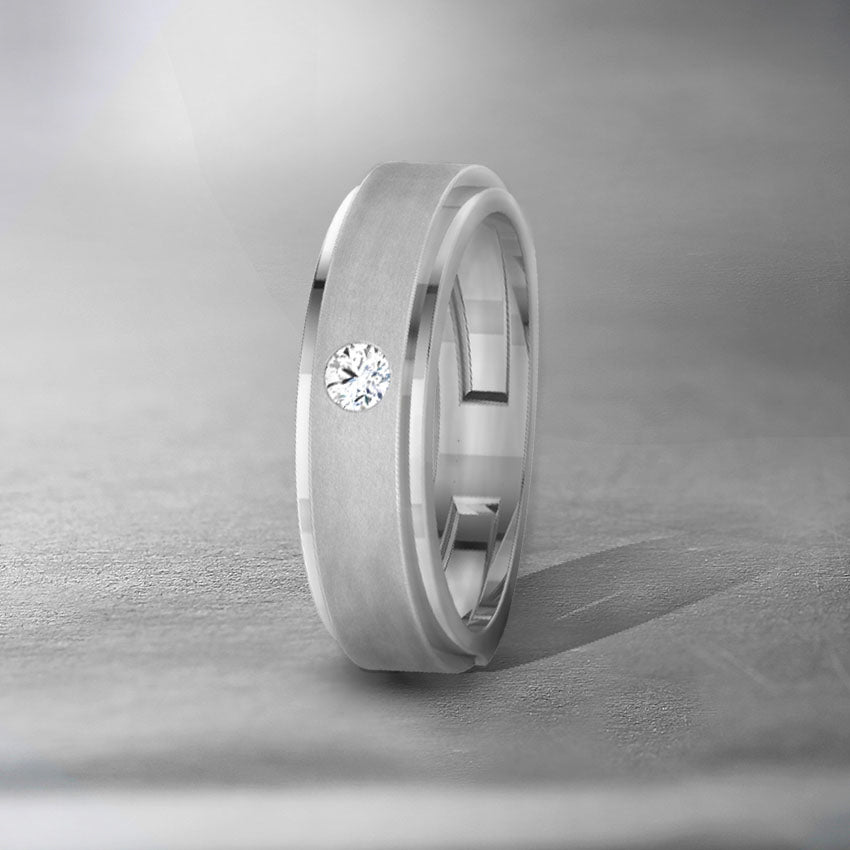 Men's 18K White Gold Round Cut Diamond Solitaire Engagement Ring