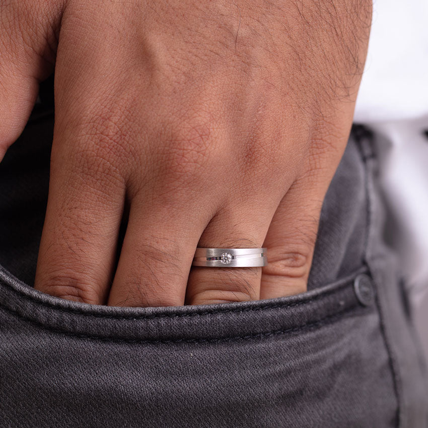 10K White Gold Solitaire Men's Diamond Ring