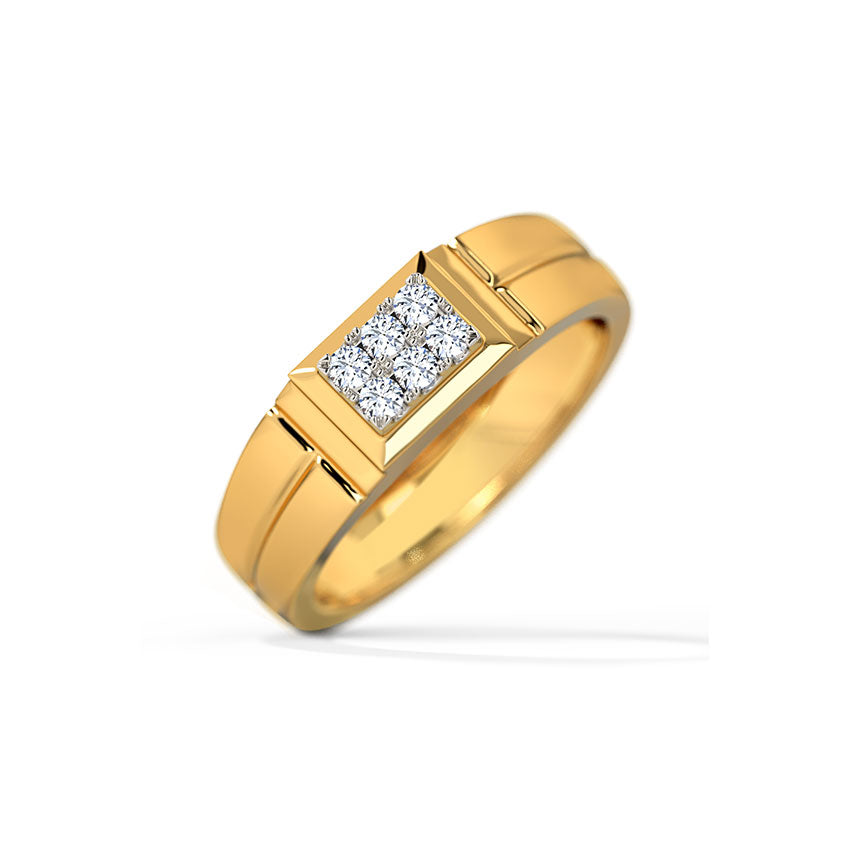 18K Yellow Gold Men's Round Cut Diamond Ring