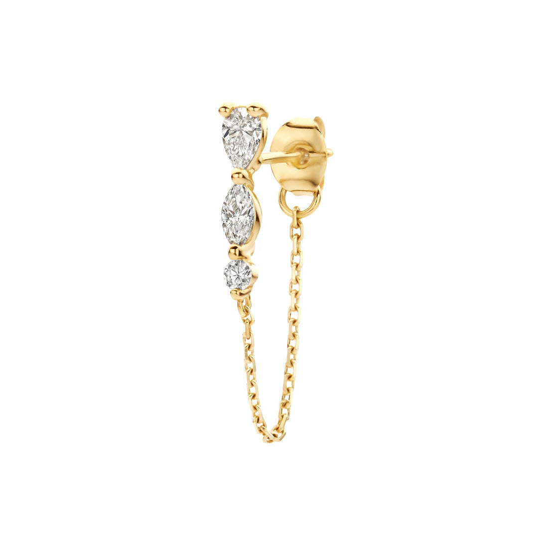 Pear & Marquise Lab-Grown Diamond Connector Chain Earrings 0.62 CTW – 6 Stones | Double Piercing Dangle | 10K, 14K, 18K Gold | IGI Certified