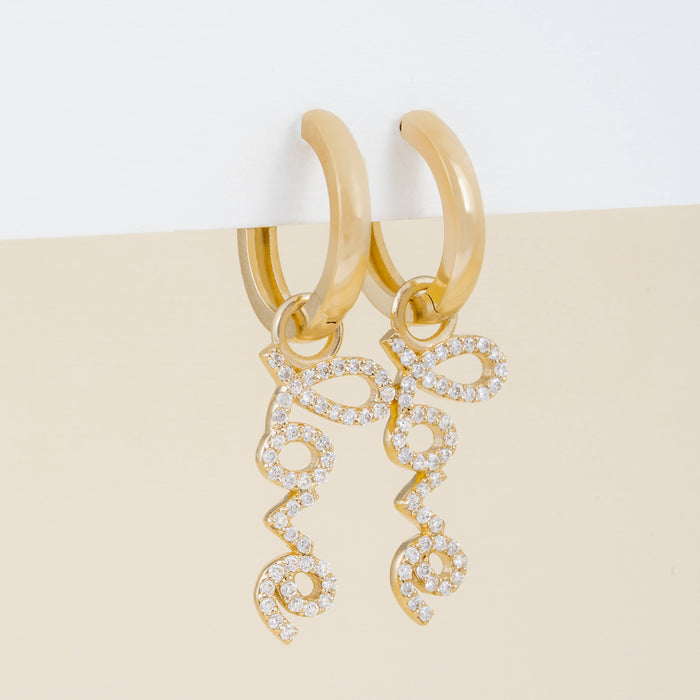 Hoop Huggie Earrings with “LOVE” Dangle 0.23 CTW – 92 Round Lab-Grown Diamonds | 10K, 14K, 18K Gold | IGI Certified