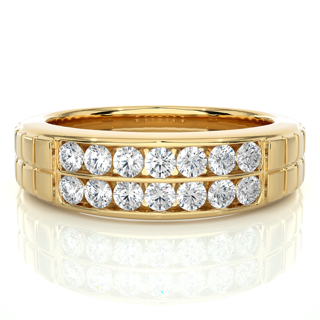 0.82 CT Round Lab Grown Diamond Men’s Ring | 14 Stone Gold Band