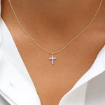 Load image into Gallery viewer, Delicate 0.08 Carat Lab Diamond Cross Pendant in Solid Gold
