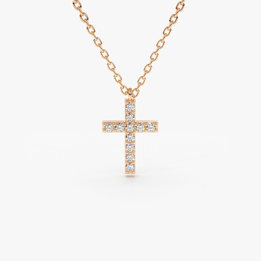 Delicate 0.08 Carat Lab Diamond Cross Pendant in Solid Gold