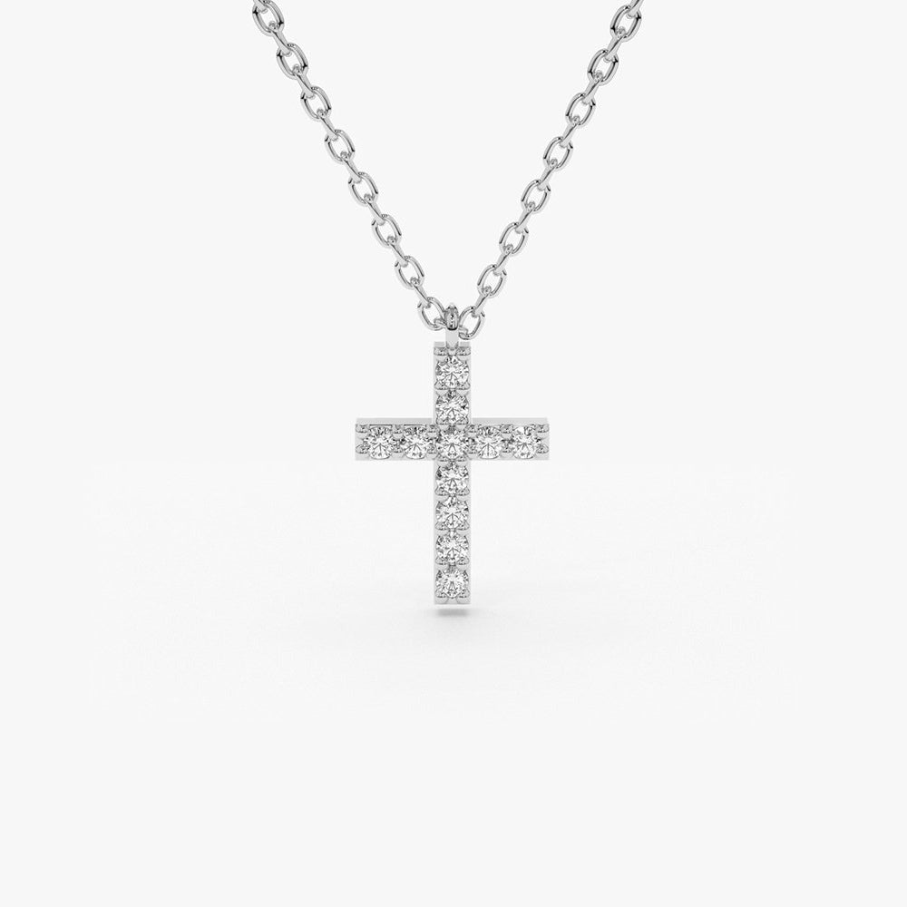 Delicate 0.08 Carat Lab Diamond Cross Pendant in Solid Gold