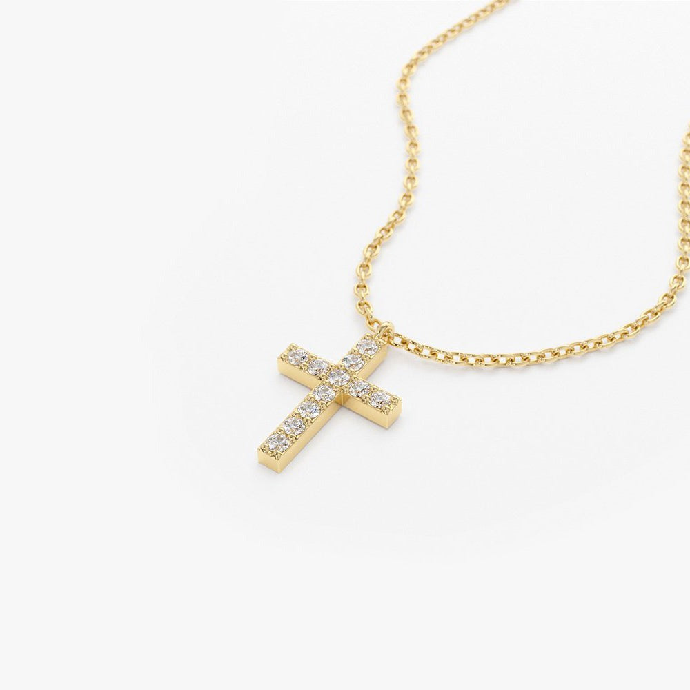 Delicate 0.08 Carat Lab Diamond Cross Pendant in Solid Gold