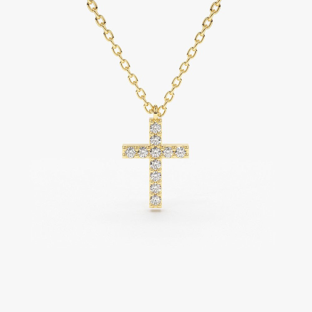 Delicate 0.08 Carat Lab Diamond Cross Pendant in Solid Gold