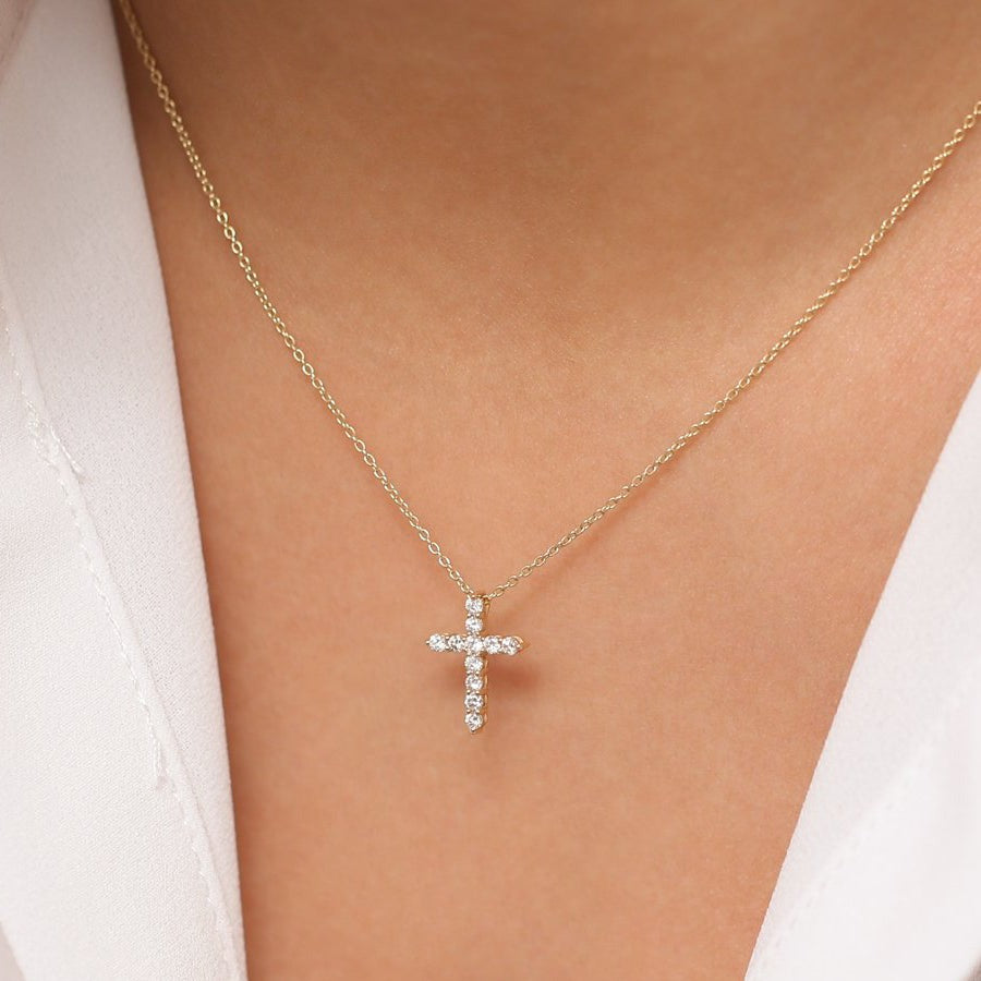 14K Gold Lab-Grown Diamond Cross Necklace – 0.32 CT Christian Pendant