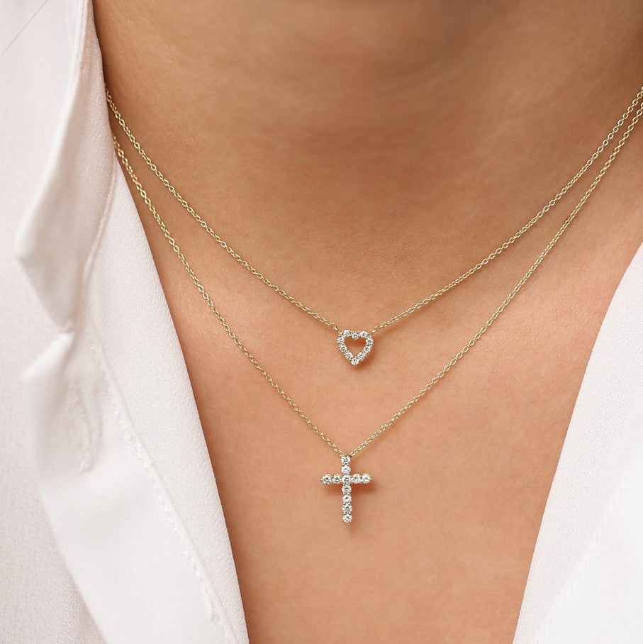 14K Gold Lab-Grown Diamond Cross Necklace – 0.32 CT Christian Pendant