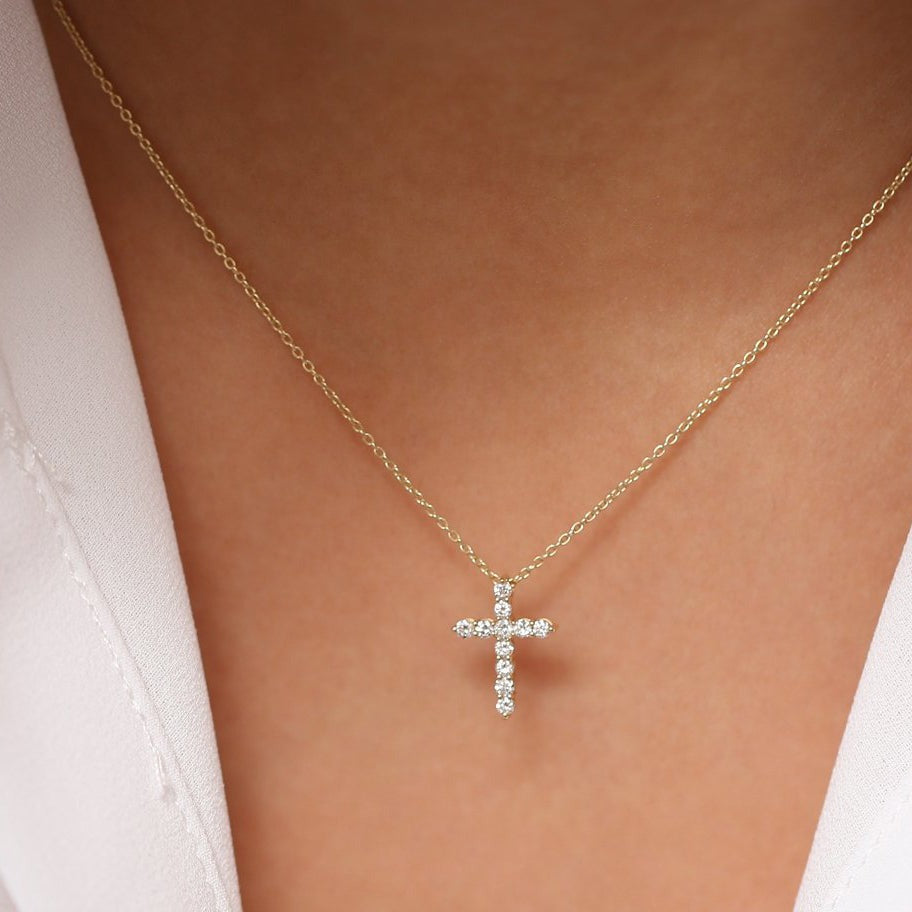 14K Gold Lab-Grown Diamond Cross Necklace – 0.32 CT Christian Pendant