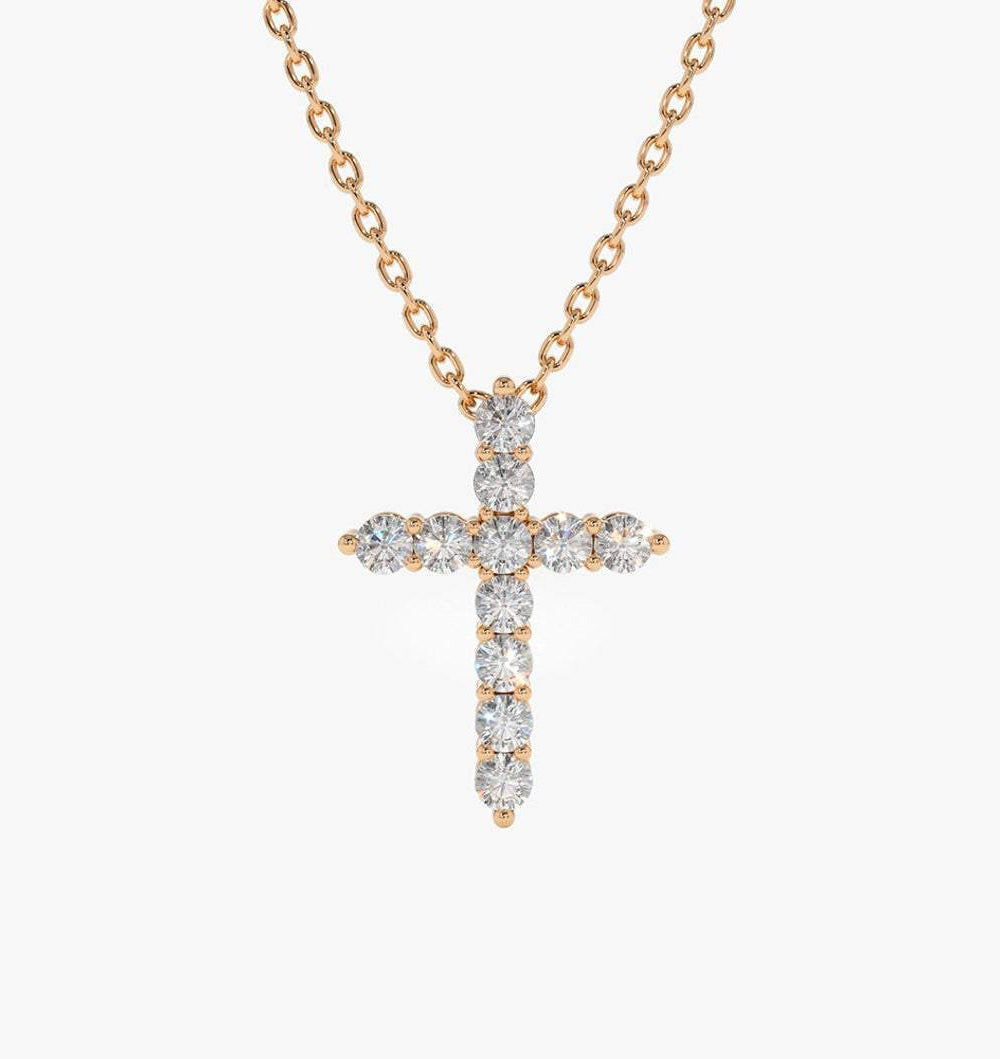 14K Gold Lab-Grown Diamond Cross Necklace – 0.32 CT Christian Pendant