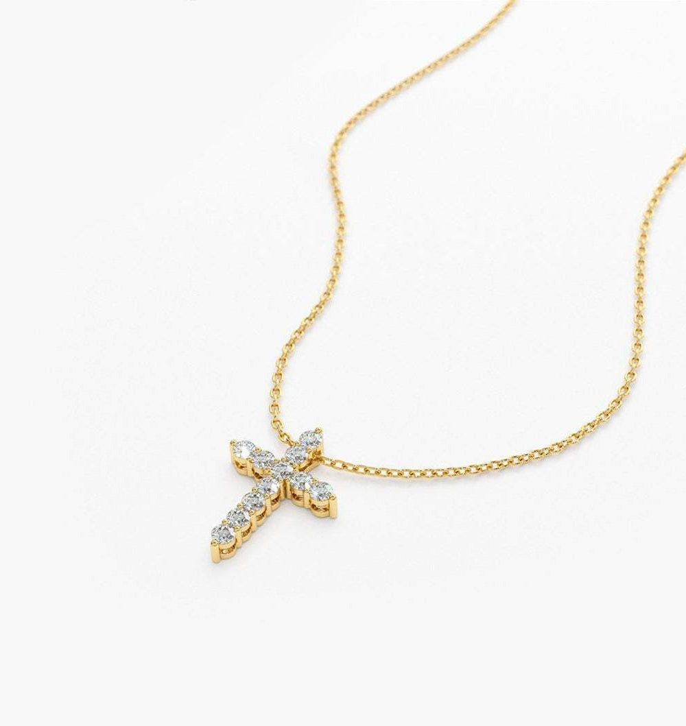 14K Gold Lab-Grown Diamond Cross Necklace – 0.32 CT Christian Pendant