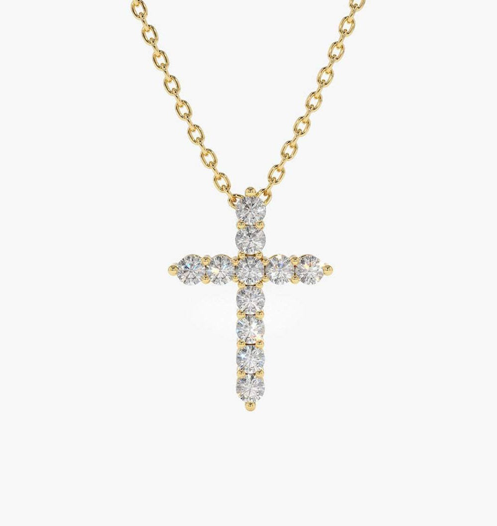 14K Gold Lab-Grown Diamond Cross Necklace – 0.32 CT Christian Pendant