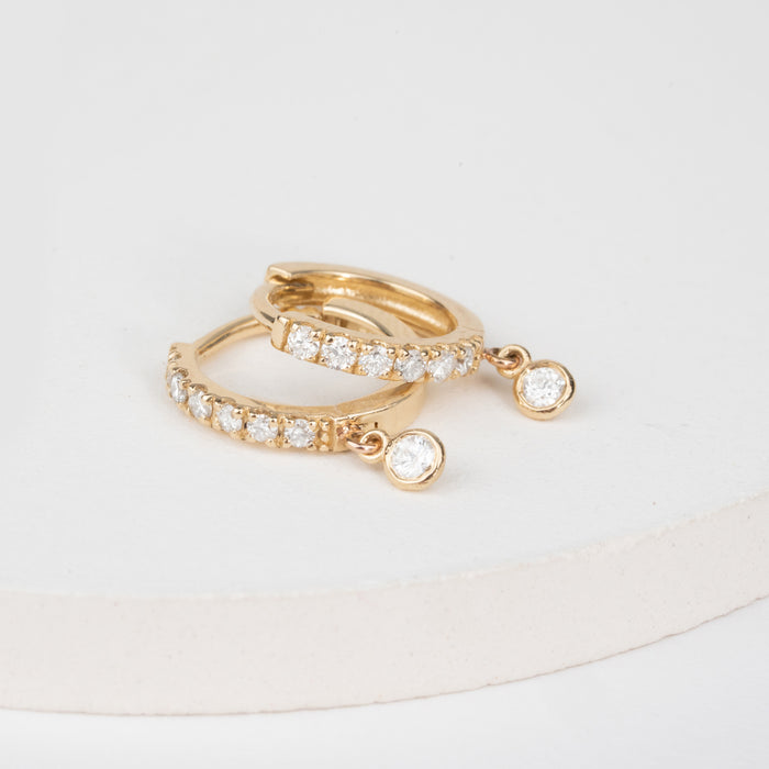 Hoop Earrings with Bezel-Set Round Diamond Dangle 0.28 CTW – 14 Stones | 10K, 14K, 18K Gold | IGI Certified