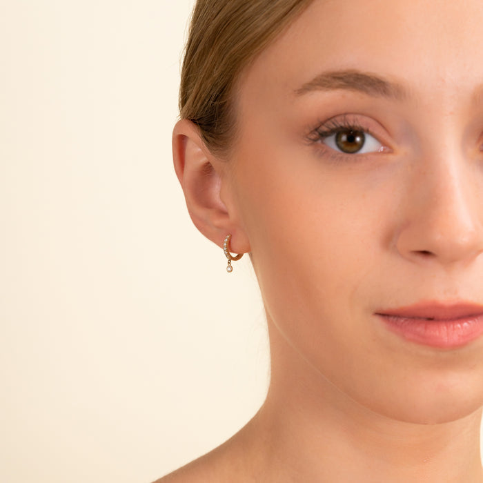 Hoop Earrings with Bezel-Set Round Diamond Dangle 0.28 CTW – 14 Stones | 10K, 14K, 18K Gold | IGI Certified