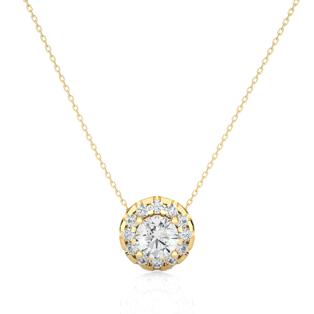 0.34 CT Lab-Grown Diamond Halo Pendant Necklace | Round Diamonds | Solid Gold