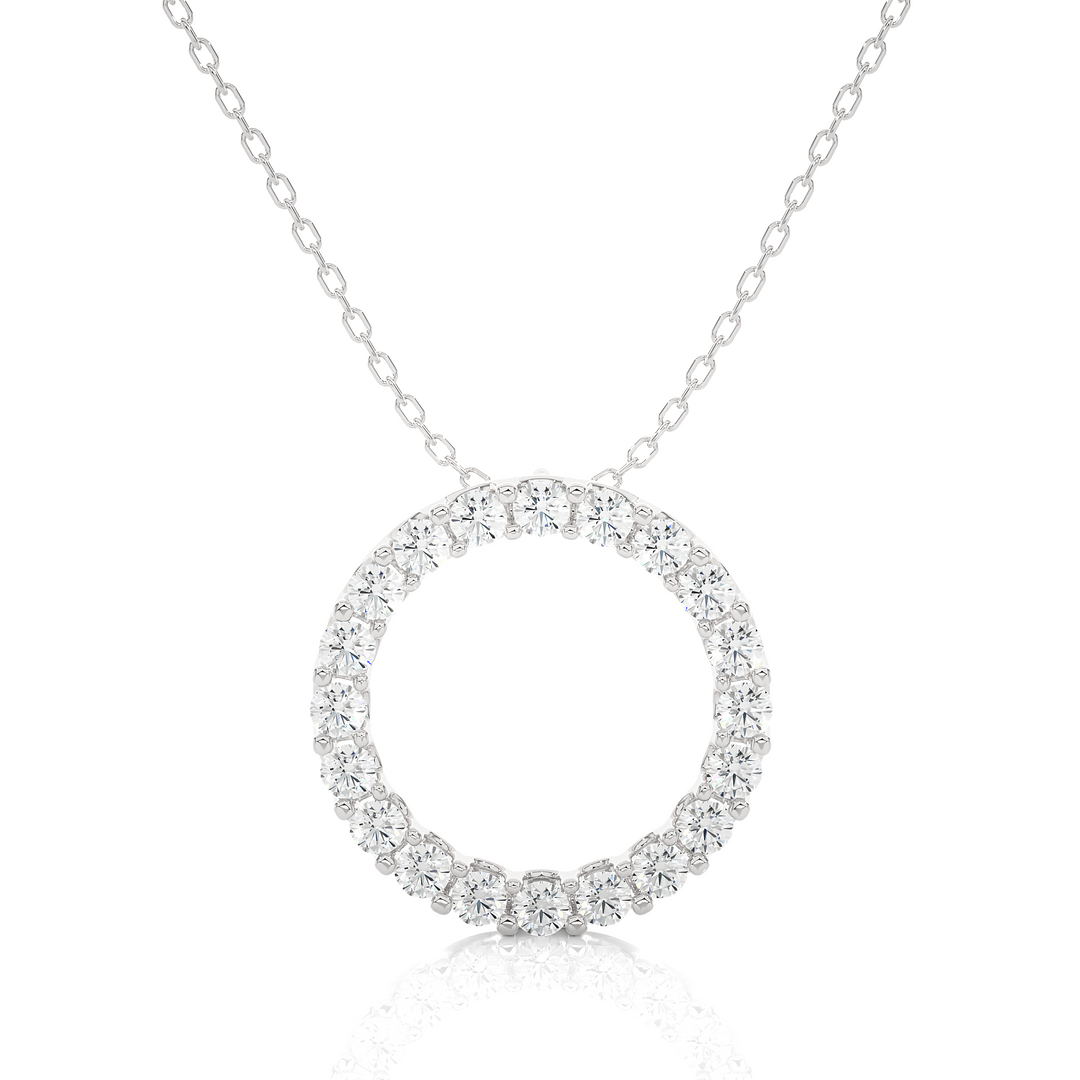 1.64 CT Lab-Grown Diamond Round Circle Pendant Necklace | Solid Gold | 20 Round Diamonds