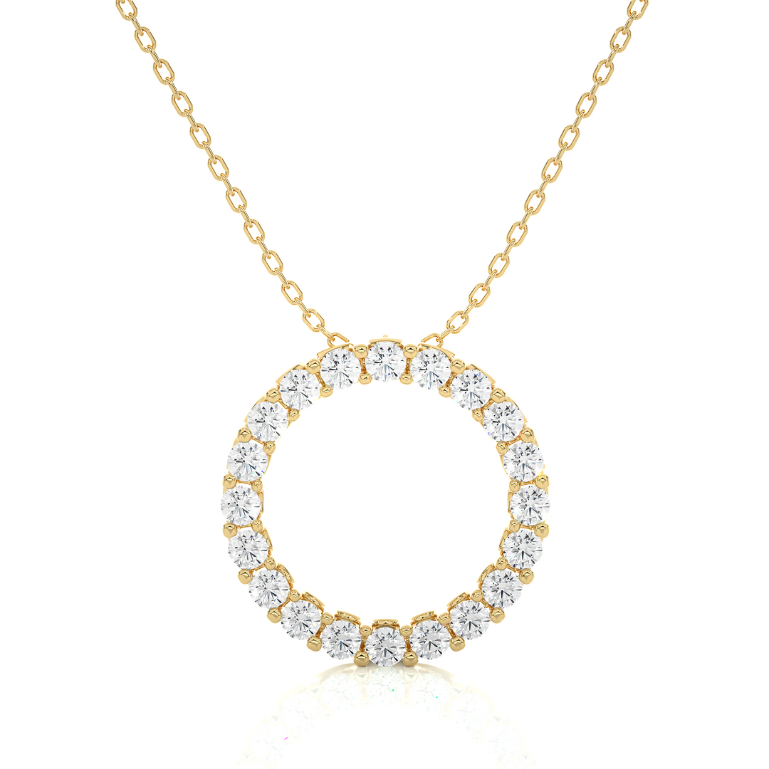 1.64 CT Lab-Grown Diamond Round Circle Pendant Necklace | Solid Gold | 20 Round Diamonds
