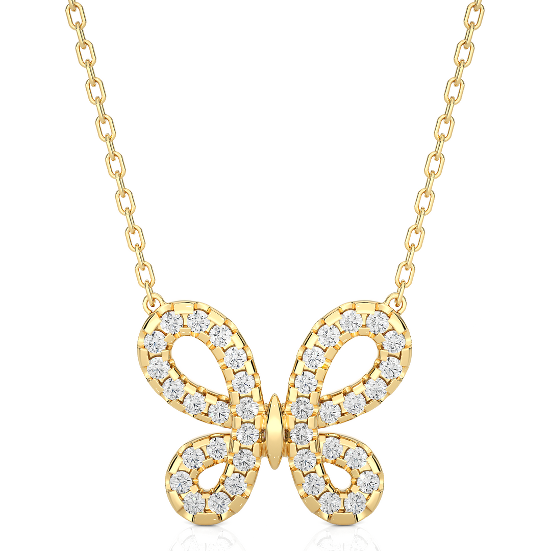 0.31 CT Lab-Grown Diamond Butterfly Pendant Necklace | Solid Gold | 38 Round Diamonds
