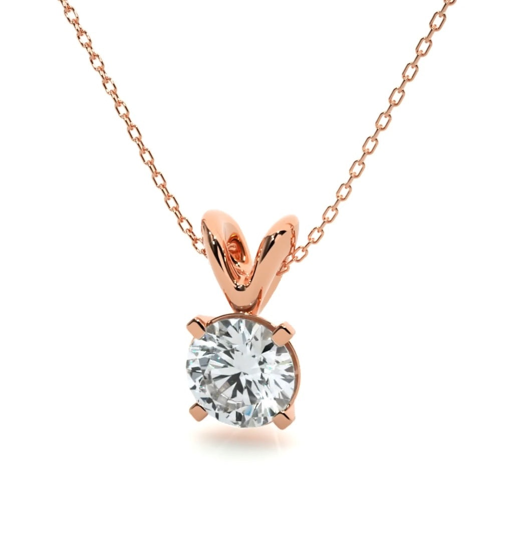 0.59 CT Lab-Grown Diamond Solitaire Pendant Necklace | Round Cut | 4-Prong | Solid Gold