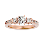 Load image into Gallery viewer, 0.85 CT Round Center with Princess Cut Side Lab Grown Diamond Three Stone Ring | 13 Stone Gold Band
