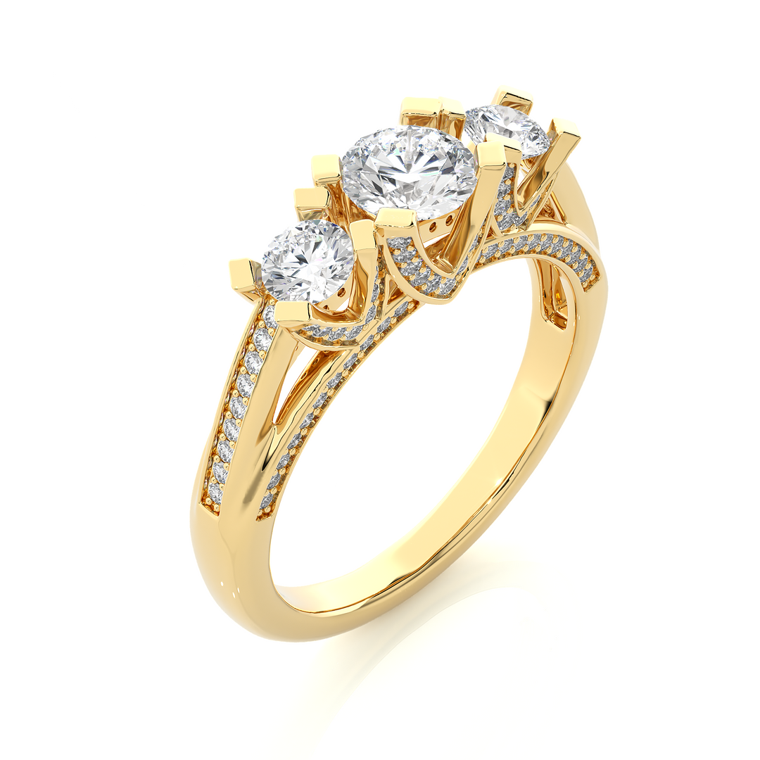 1.20 Carat Three Stone Round Lab-Grown Diamond Ring | Pavé Side Stone Band