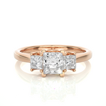 Load image into Gallery viewer, 0.96 CT Princess Cut Three Stone Lab Grown Diamond Ring | 3 Stone Gold Band
