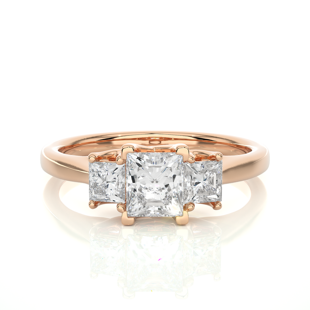 0.96 CT Princess Cut Three Stone Lab Grown Diamond Ring | 3 Stone Gold Band